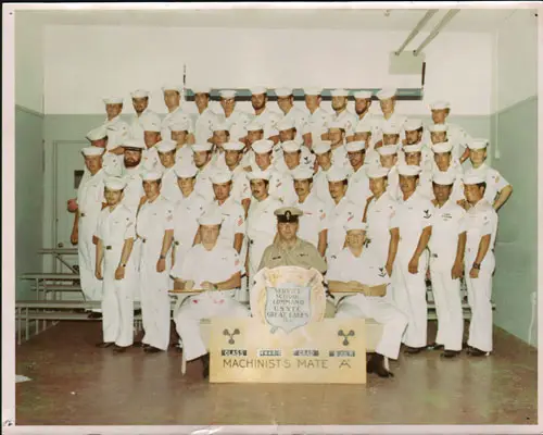 Group photograph of Class 4445-D Machinist's Mate "A" School, Graduated 9 July 1971. Click to View Larger Image.